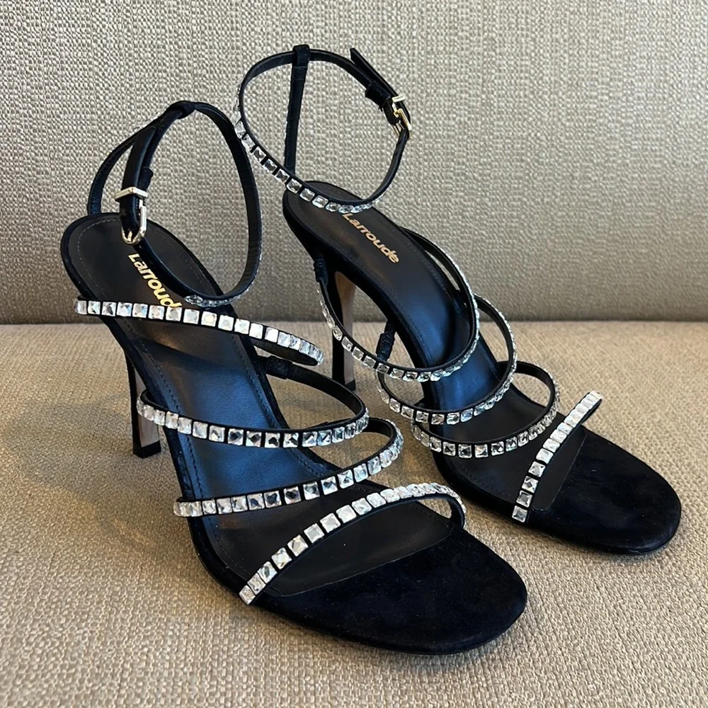 NWT Larroude Black Suede Sasha Heels